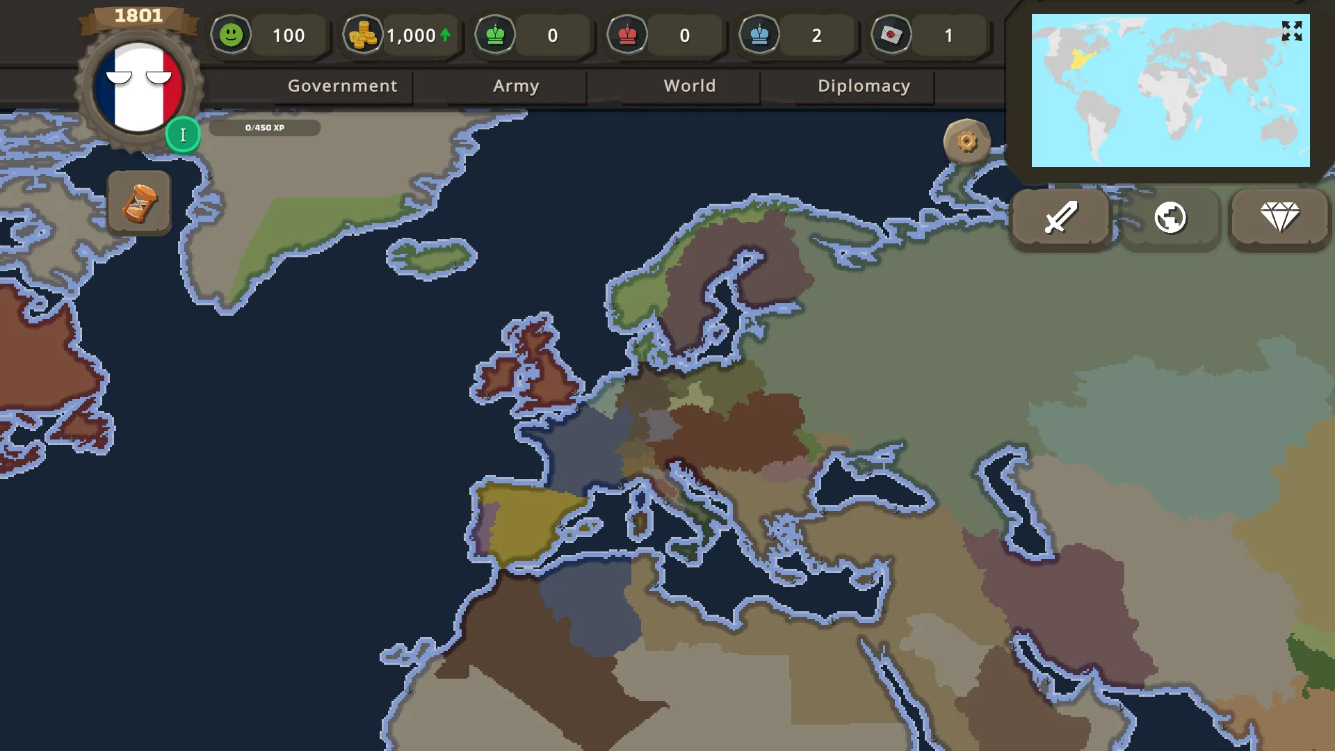 Countryballs at War campaign map covering Europe, North Africa, and western Asia