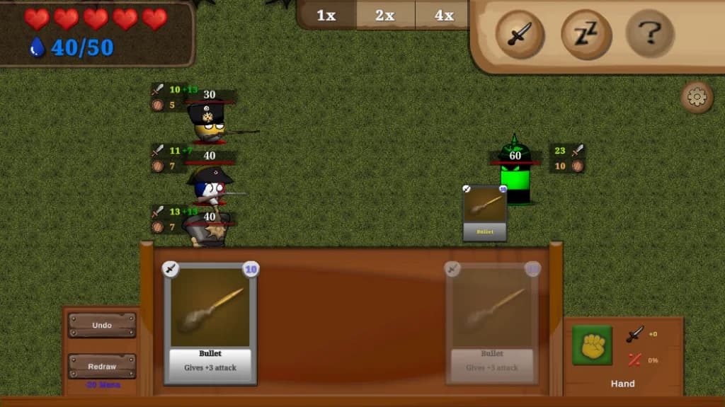 Countryball Europe 1890 battle screen with countryball units and combat cards
