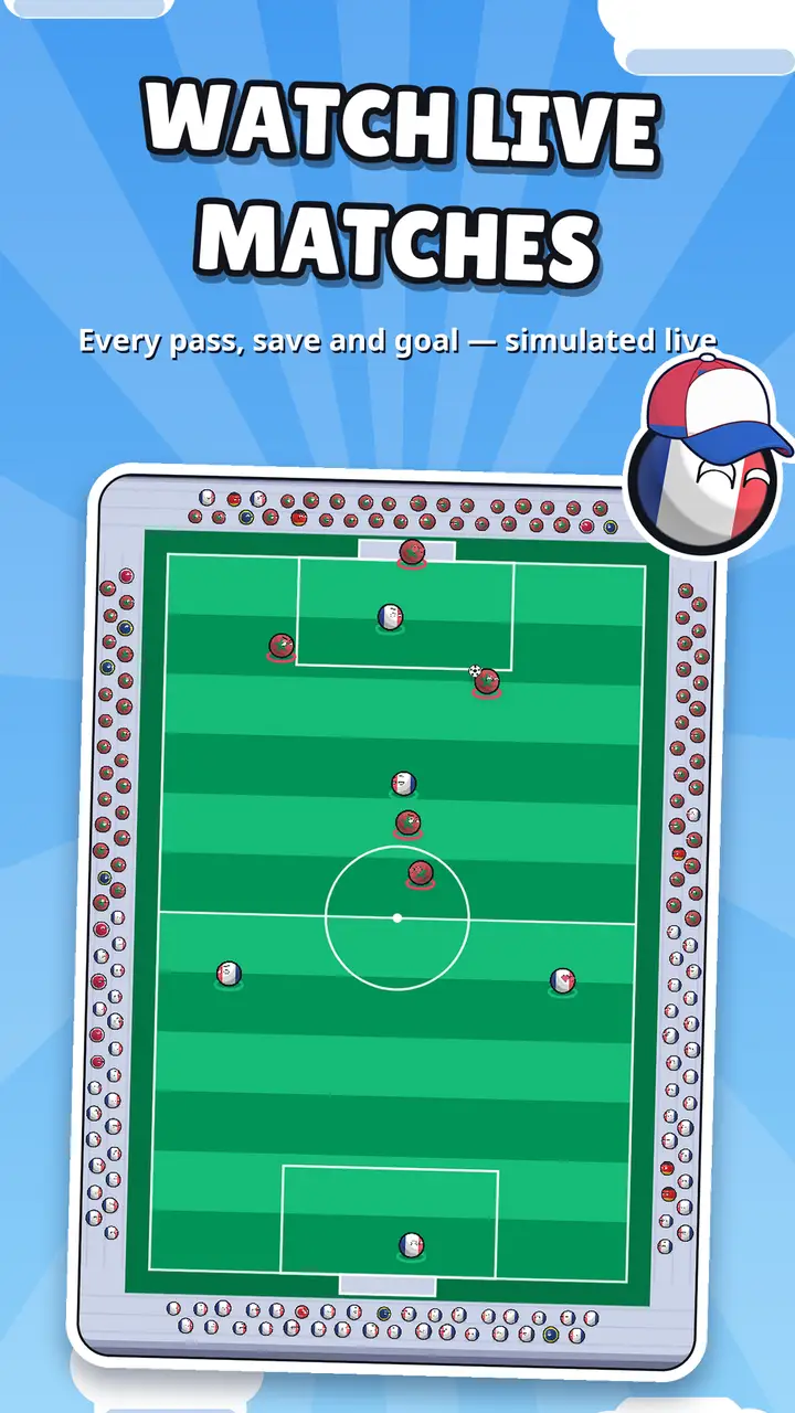 Countryballs World Cup match kickoff between Portugal and Spain on a full stadium pitch